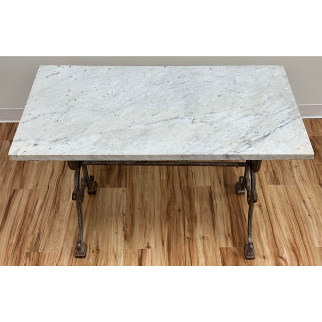 Antique French Marble Top Cast Iron Bistro Table For Sale - Image 4 of 14