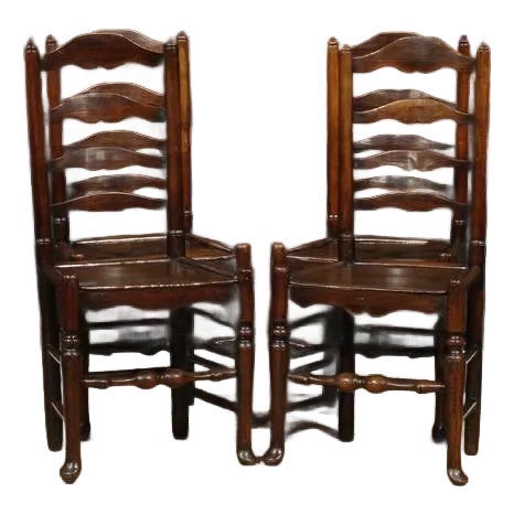 Set of Four Early 19th Century Lancashire English Ash Ladderback Dining Chairs For Sale