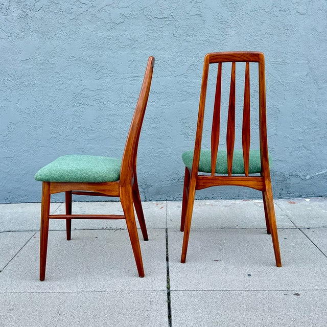 Vintage Danish Modern Slat Back "Eva" Dining Chairs in Teak Attributed to Niels Koefoed For Sale - Image 9 of 11
