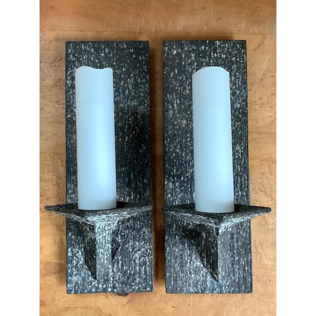 Black Vintage Frosted Glass and Metal Wall Sconces - A Pair For Sale - Image 8 of 12