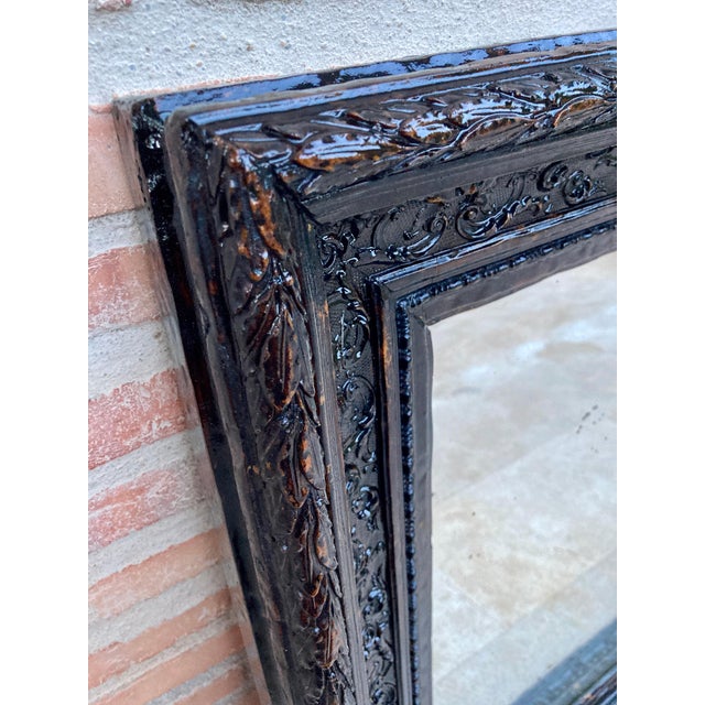 French Dark Framed Carved Wood Wall Mirror, 1920 For Sale - Image 10 of 18