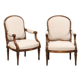 19th C. French Pair Upholstered Fauteuils For Sale