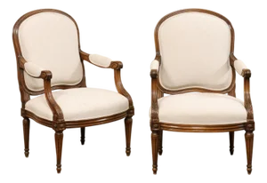 19th C. French Pair Upholstered Fauteuils