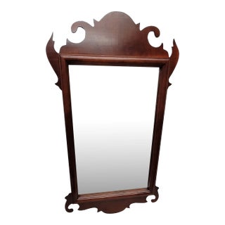 Vintage Chippendale Beveled Tudor Wall Mirror, English Revival Mahogany Dresser Mirror, Heritage Classic Decor For Sale