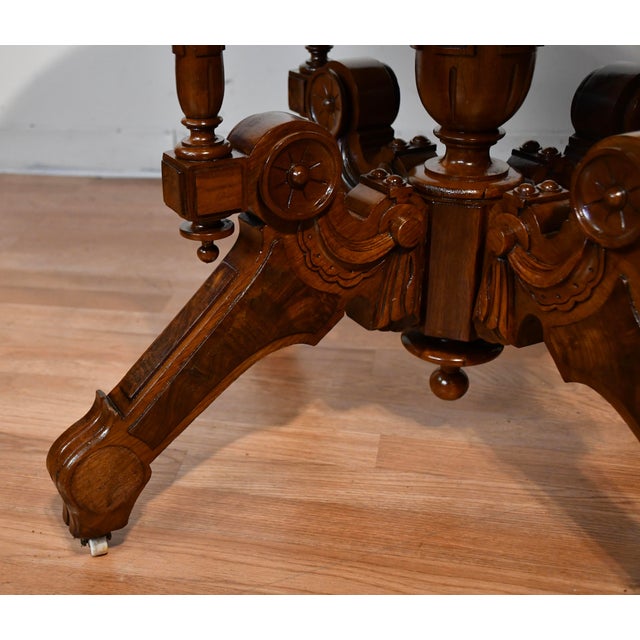 1880s Antique Victorian Renaissance Revival Walnut & Marble Top Center Table For Sale - Image 9 of 18