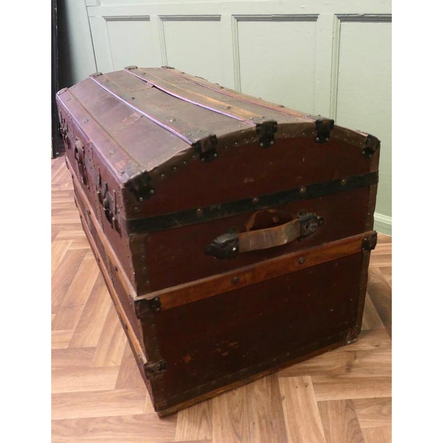 Polished Oak and Canvas Dome Top Chest For Sale - Image 6 of 8