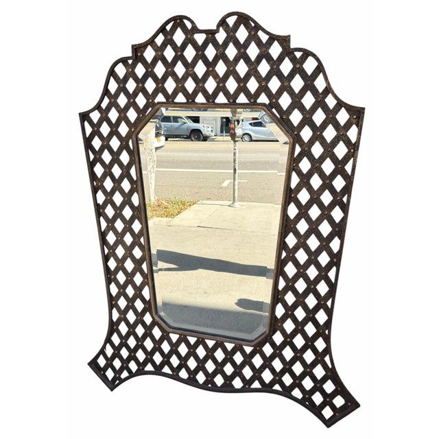 Modern Huge Modernist Wrought Iron Lattice Mirror For Sale - Image 3 of 4