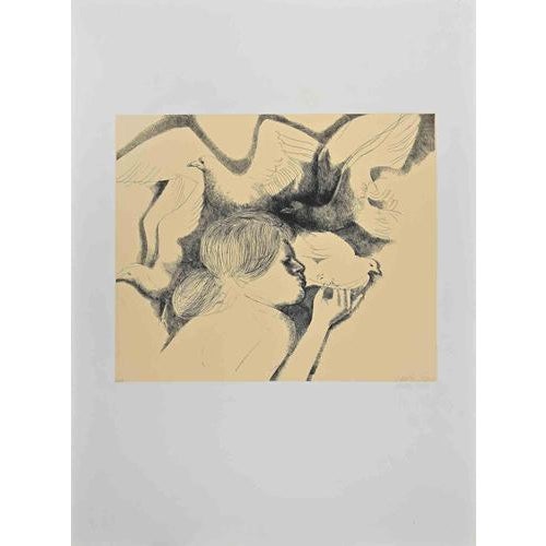 Emilio Greco, Modern Pigeons, 1983, Etching For Sale - Image 3 of 3