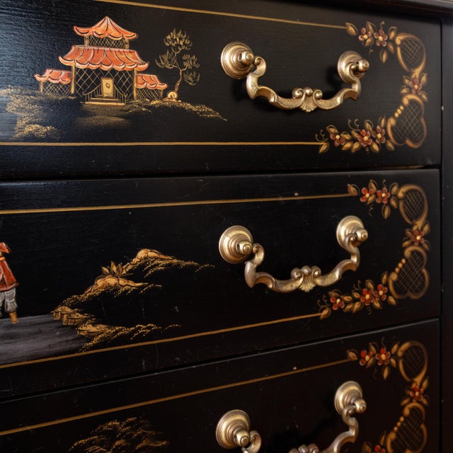 Habersham Black Chinoisere Hand Painted Chest of Drawers | Dresser For Sale - Image 16 of 18