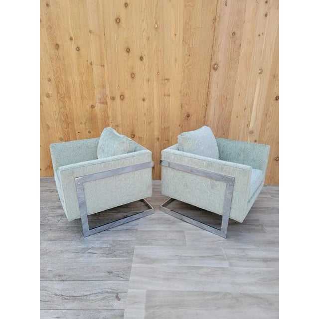 Milo Baughman for Thayer Coggin Mid Century Modern Milo Baughman Chrome Cube Lounges Newly Reupholstered - Pair For Sale - Image 4 of 11