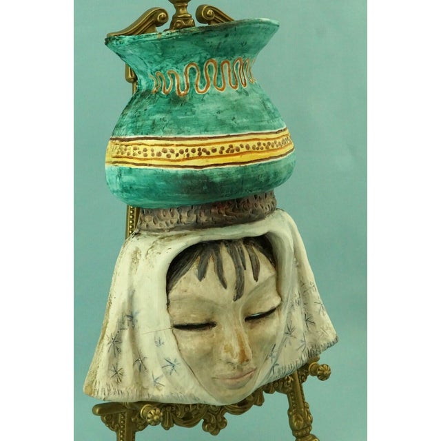 Art Deco Ceramic Wall Mask of Commoner with Vase by Merlone for Tanagra, Rome, Italy, 1940s For Sale - Image 3 of 18