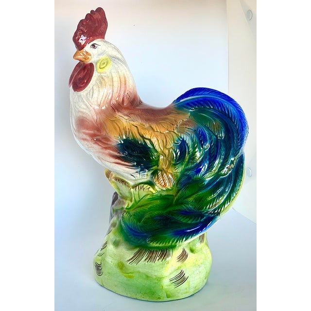 Large Vintage Mid 20th Century Hand Painted Ceramic Rooster For Sale - Image 11 of 12