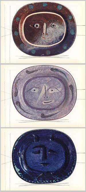 "Ceramiqués De Picasso" (Ceramics) 1948 True First Edition Prints - Blues - Set of 3
