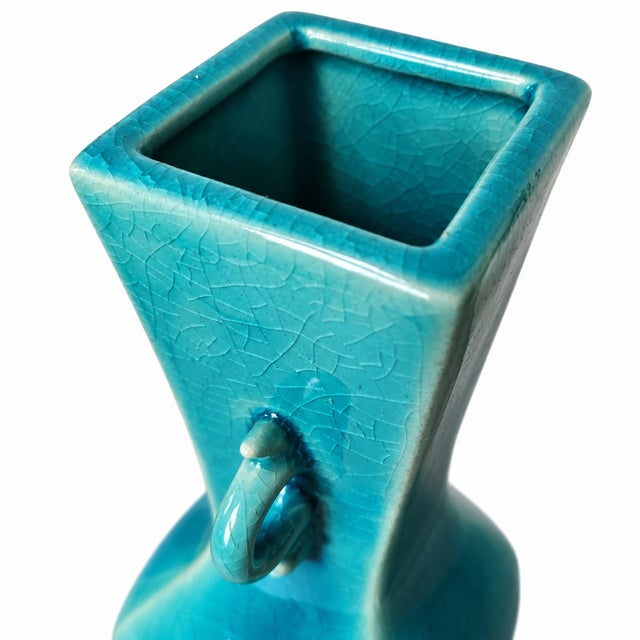 Vintage Japanese Kyo Ware Crackle Glaze (Kannyu) Celadon Flower Vase by Rakuzan For Sale - Image 4 of 7