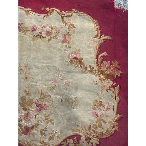 Fine antique Aubusson tapestry, with a beautiful floral design and beautiful colors with red, pink, purple, green and...