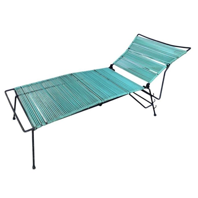 Mid-Century Modern Mid-Century Iron Outdoor/Patio Chaise Lounge W/ Teal Cord, 6 Available For Sale - Image 3 of 9