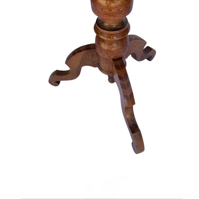 19th Century Antique Italian Walnut Maquetry Oct Tableaganal Pedestal For Sale - Image 5 of 9