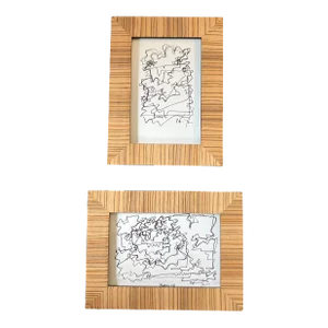 1980’s 2 Original Wayne Cunningham Small Abstract Ink Drawings Vintage Tabletop Frames-Set of 2