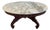 Mid 20th Century French Provincial Style Oval Marble-Top Coffee Table | Italian Marble | Carved Rose Appliqué | X-Stretcher Base For Sale