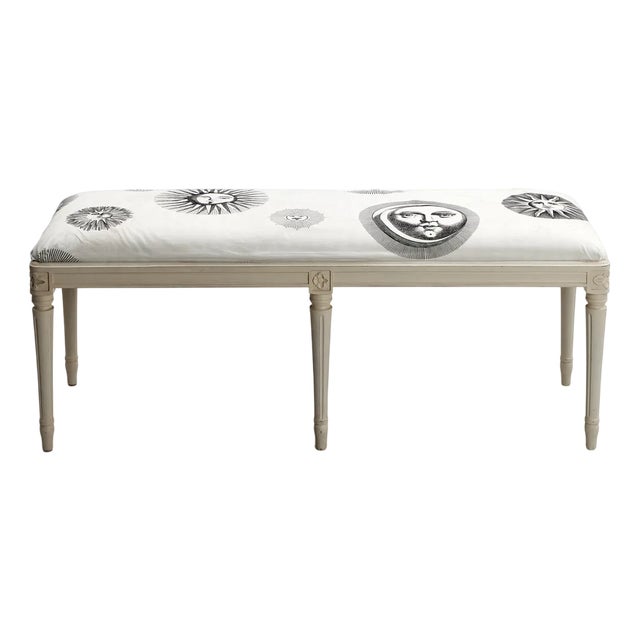 Vintage Gustavian Bench with Fabric, 1950s For Sale