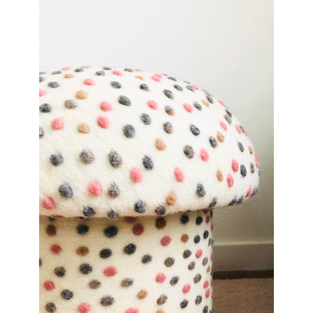 Mushroom Ottoman in Wool Cream Dot For Sale - Image 4 of 11