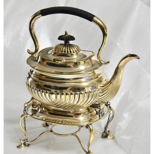 Sheffield Silver Co. Sheffield Silver Plate Locking Tilting Kettle on Stand W/ Burner For Sale - Image 4 of 9