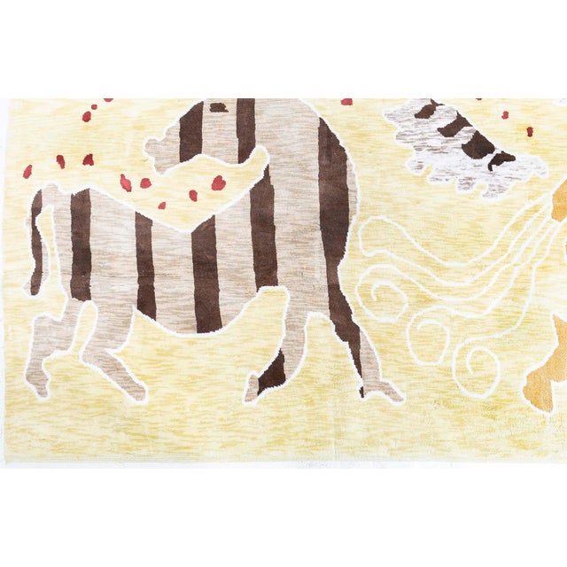 Art Deco "Mythical" Modern Animal Solid Beige Cotton Rug Designed By Jean Lurçat For Sale - Image 3 of 10