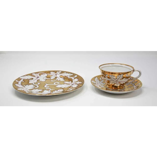 Ceramic Early 21st Century Hand-Painted Gilt Porcelain Tea, Coffee Cup with Dessert Plate Set- 3 pieces For Sale - Image 7 of 13