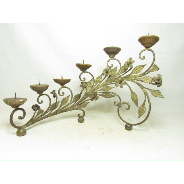 Late 19th Century Pair of Antique Italian Wrought Iron Candelabras For Sale - Image 5 of 18