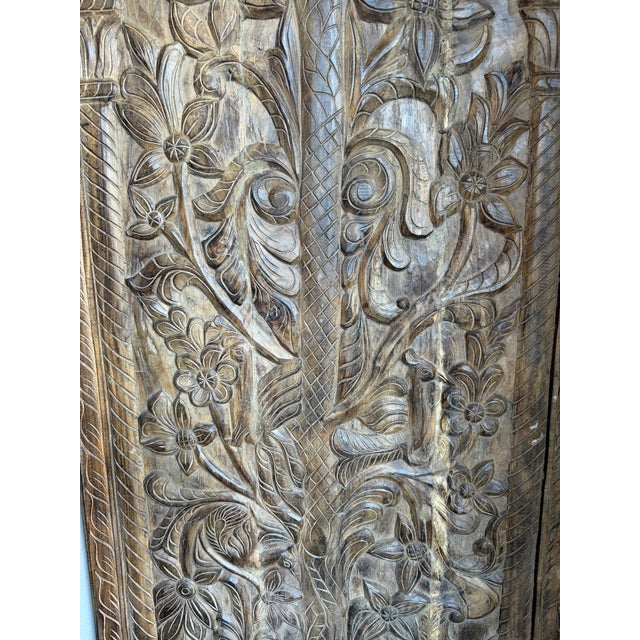 Vintage Tree of Life Carved Wood Door – Wellness Wall Décor Rustic Barn Door Panel 84x36 For Sale In Orlando - Image 6 of 6