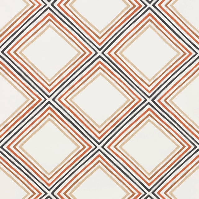 Sample - Schumacher X Vera Neumann Square Dance Wallpaper in Brown For Sale