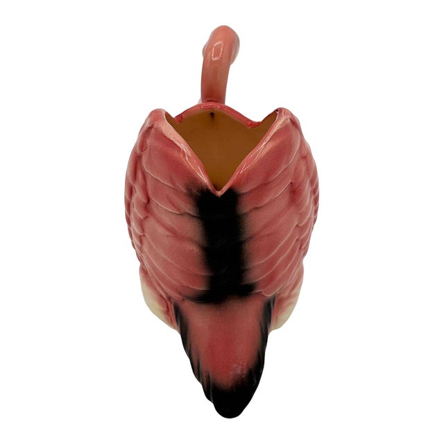 Mid-century pink and green ceramic flamingo tabletop California art pottery planter, signed Will-George. The planter...