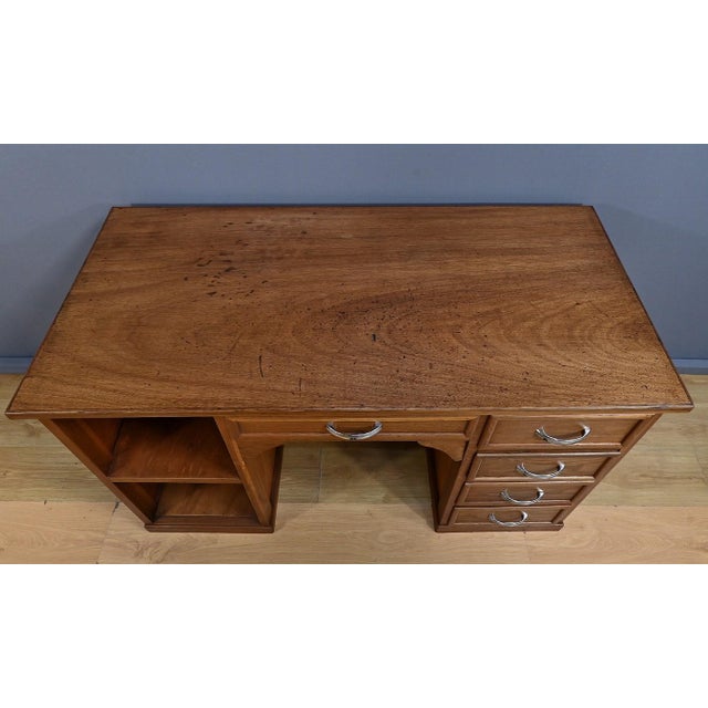 Small Art Deco Oak Pedestal Desk, 1940s For Sale - Image 4 of 18