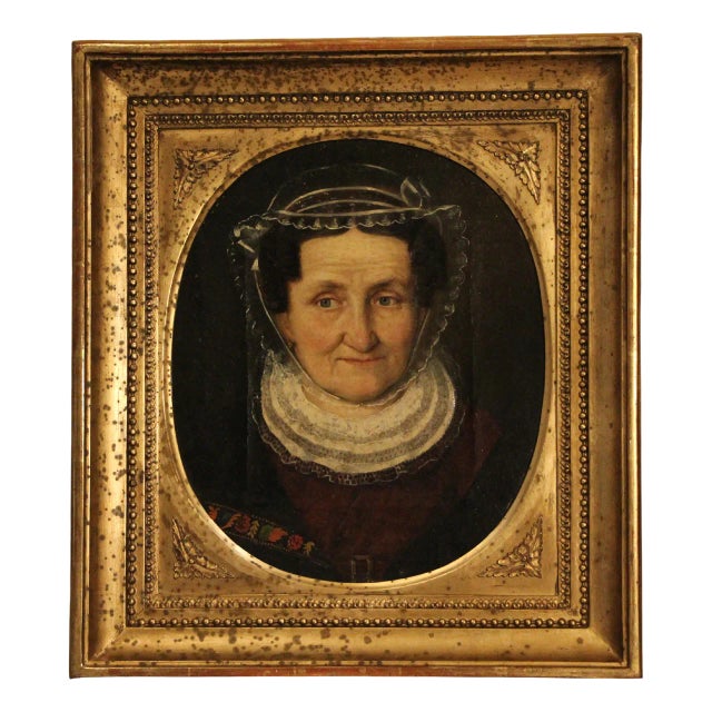 Biedermeier Portrait of an Woman, 19th Century, Oil on Canvas, Framed For Sale