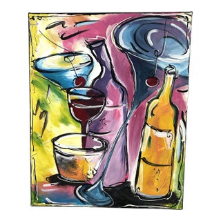"Cocktail Hour" Mid-Century Painting on Canvas For Sale