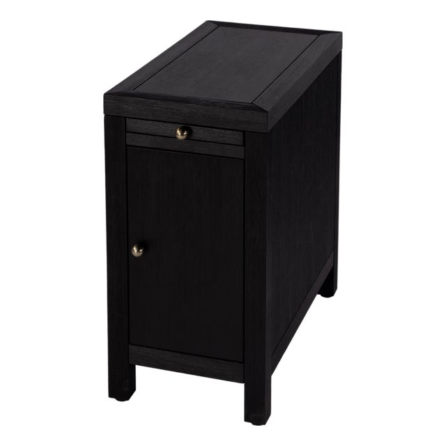 Nora 12 in. W Rectangular Wood 1 Door Narrow End Table with Pull-Out Tray, Antique Coffee For Sale