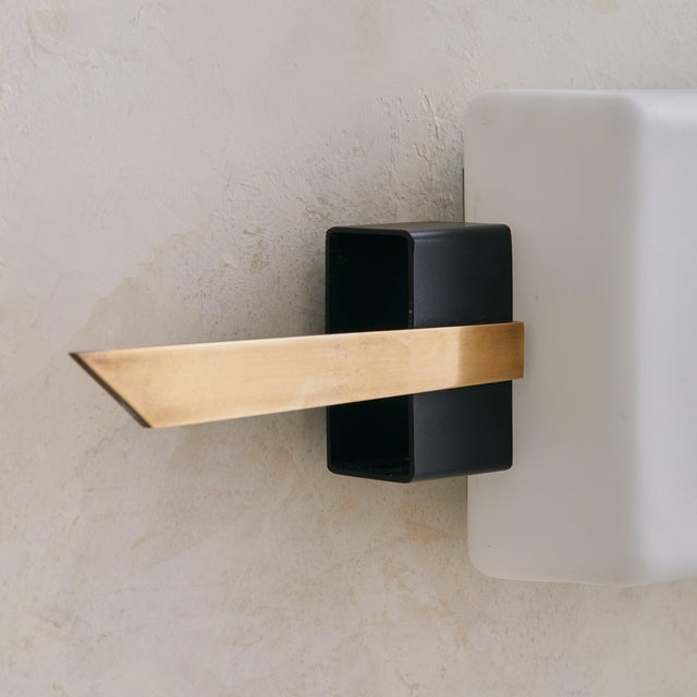 White French Glass + Brass Wall Sconce in the Manner of Maison Arlus, 1960s For Sale - Image 8 of 11