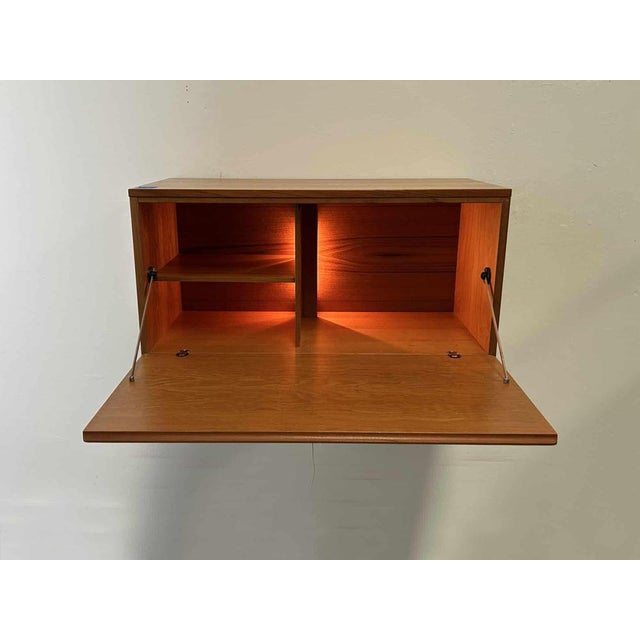 Wood Mid-Century Wall-Mounted Illuminated Drop-Front Desk Cabinet by Beaver & Tapley For Sale - Image 7 of 12