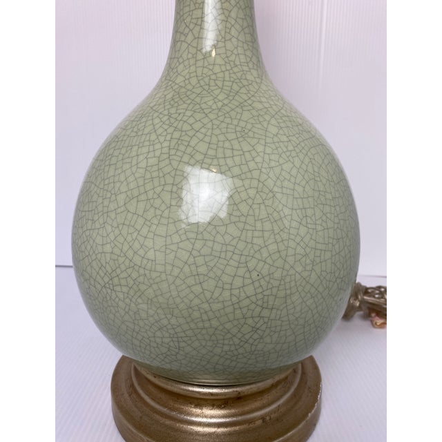 1960s Mid-Century Modern Green Crackle Table Lamp | Chairish