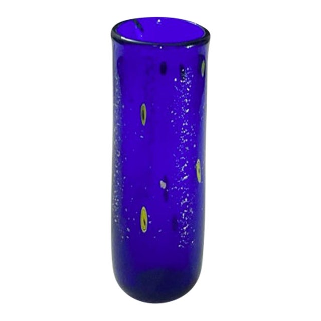 Collector's Edition Murano Style Cobalt Blue Vase With Millefiori Flowers and Aventurine Gold Flecks For Sale