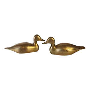 Pair of Vintage Brass Duck Decoy Figurines or Bookends 9"
