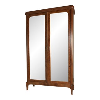 French Empire Style Mahogany Two Door Mirrored Armoire For Sale