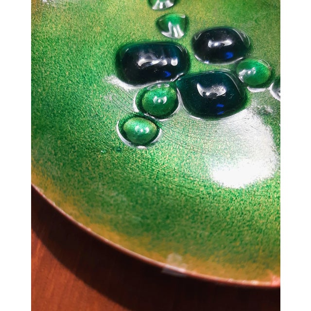 Mid-Century Modern Copper on Enamel Green Plate Dish Signed For Sale - Image 3 of 12