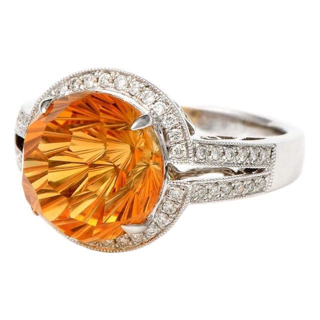 14KW Citrine(6.20) & Diamond(0.24) Ring, size 7 For Sale