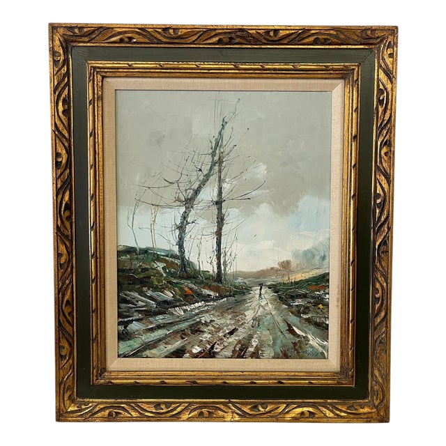 Vintage Impressionist Landscape Likely OilPainting With Ornate Frame For Sale