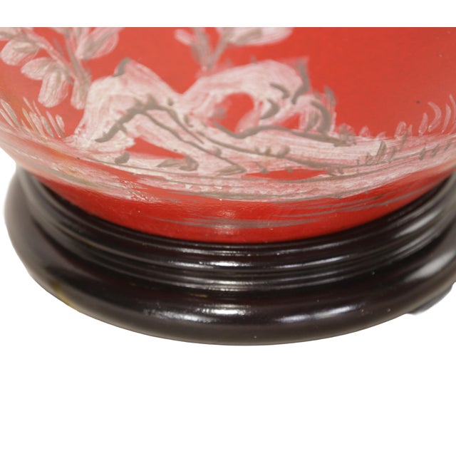 Hand-Painted Chinoiserie Red Porcelain Table Lamps - Pair For Sale - Image 10 of 11