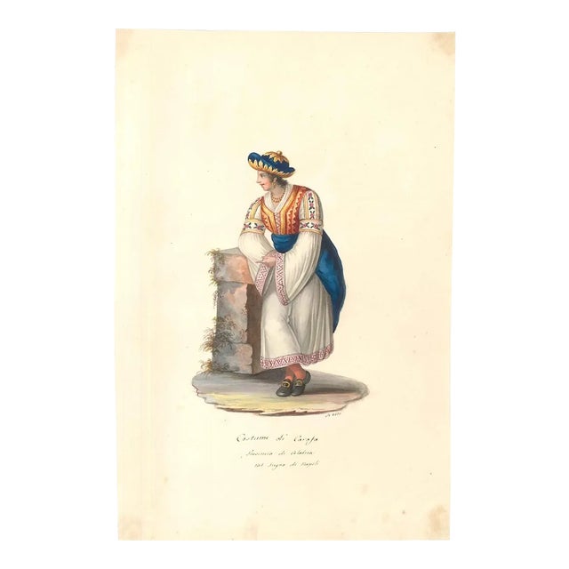 Costume di Carafa - Original Watercolor by M. De Vito - 1820 ca. 1820 c.a. For Sale
