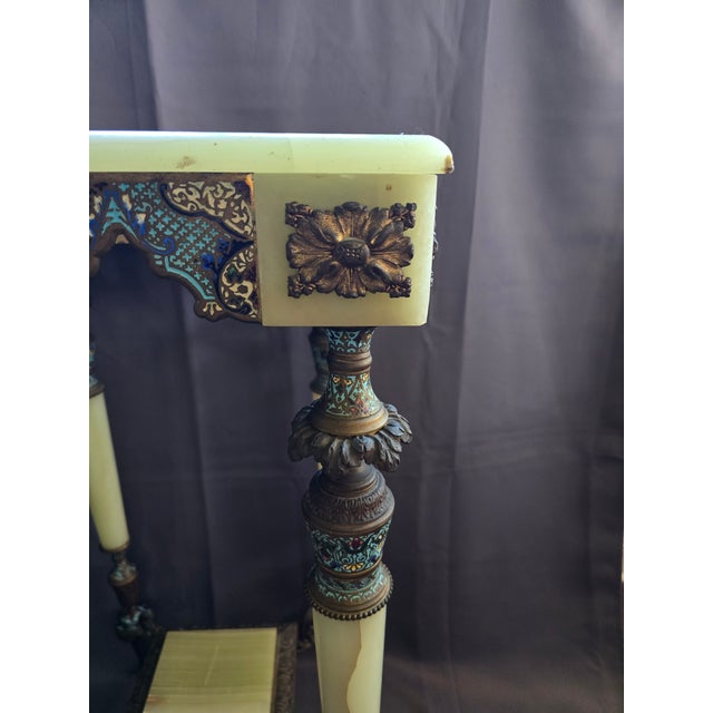 Metal Onyx and Champleve Pedestal With Bronze For Sale - Image 7 of 12