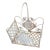 Vintage Victorian French Style White Iron / Lattice Rectangle Basket W/ Leaves/Tiles & Fixed Handle For Sale