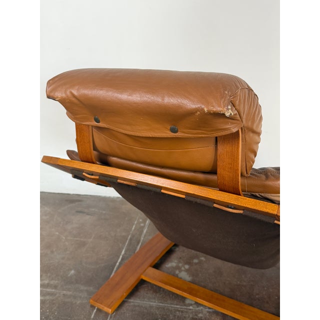 Animal Skin Vintage 1970's Scandinavian Leather Lounge Chair For Sale - Image 7 of 11